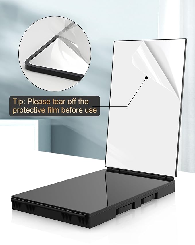 JUSRON 360 Viewing Angle Self Hair Cutting Mirror, Clear Anti-Fog HD Glass (1, Black Without LED with Accessories)