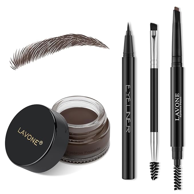 LAVONE Eyebrow Kit, Waterproof Brow Pencil, Pomade, Eyeliner - Dark Coffee