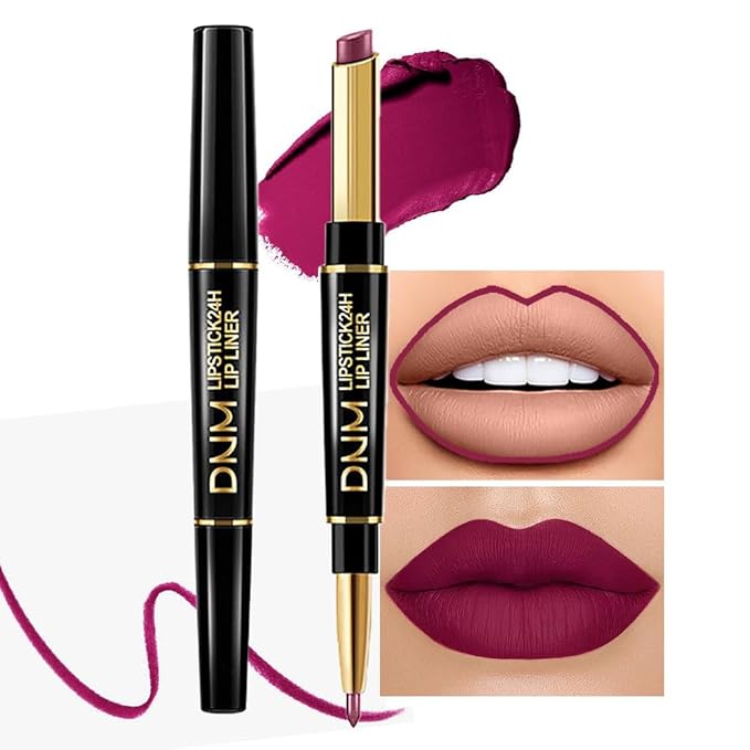 HHLTOH 2-in-1 Plum Purple Lip Liner & Lipstick Set Kit for Women, Matte Lips Kit with Lip Liner Lip Stains Long Lasting Waterproof 24 Hour Lipstick and Lip Liners Combo Lipliners Pencil Set 05