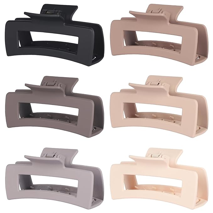 Sisiaipu 4 Inch Big Hair Claw Clips 6 Pcs Large Claw for Thick Hair Square Hair Clips for Women Rectangle Hair Clips Nonslip Acrylic Banana Jaw Clips Hair Accessories for Girls (Chocolate)