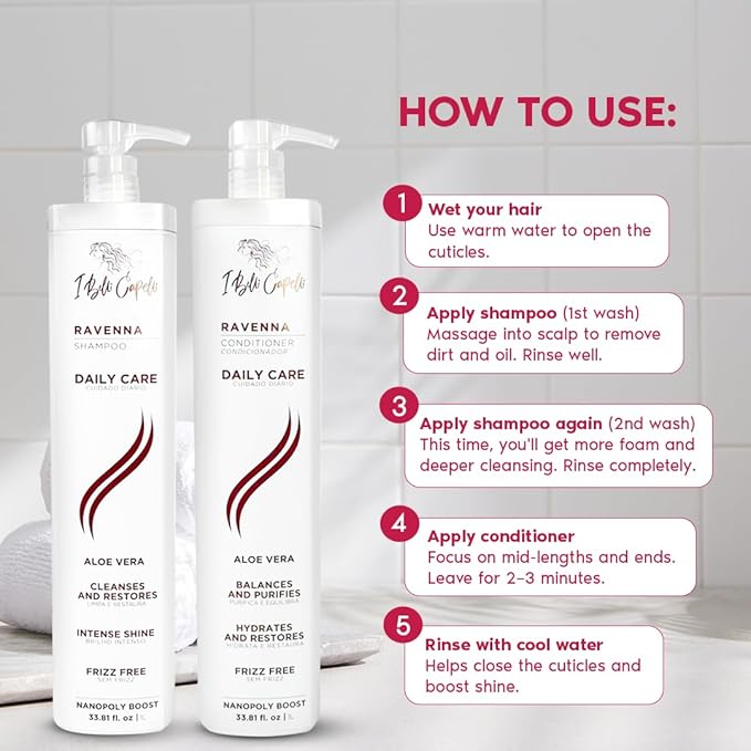 I Belli Capelli Ravenna Aloe Vera Shampoo & Conditioner Set – Paraben-Free, Deep Moisture, Breakage Reduction for Dry, Damaged & All Hair Types, 2×1L (33.8 fl oz each)