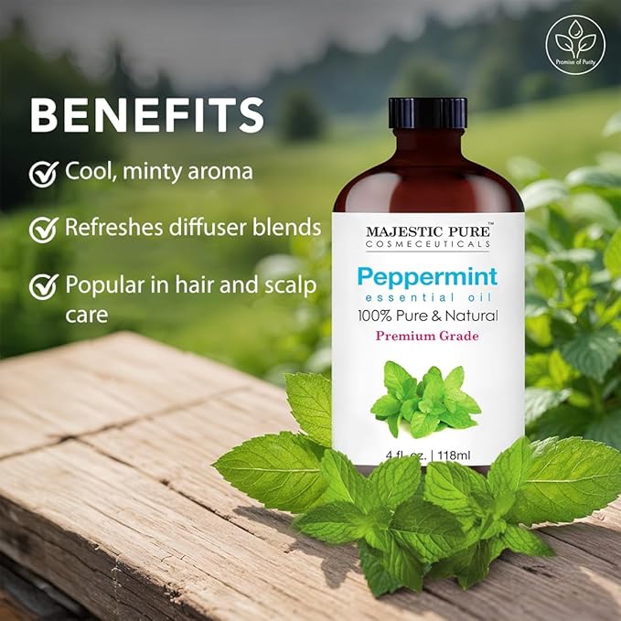 Majestic Pure Peppermint Essential Oil for Diffuser - 4 Fl Oz (Pack of 2)