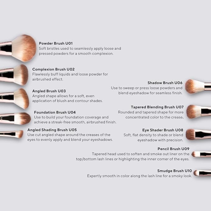 UVé Makeup Brush Set 11 Piece, Professional Vegan Synthetic Brushes