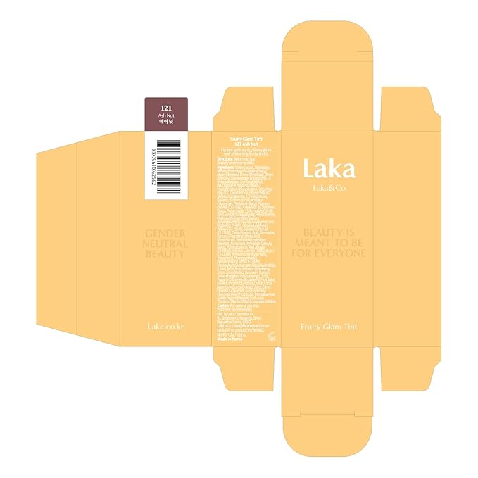Laka Fruity Glam Tint | Glowing Korean Lip Tint with Hydrating Lightweight Texture | Buildable Color, Non-Sticky High Shine Gloss | K-Beauty Korean Makeup | #121 Nut, 0.15oz
