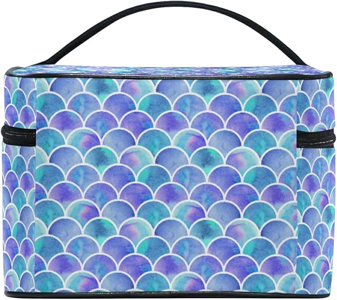 MNSRUU Mermaid Makeup Bag, Watercolor Rainbow Scales Mermaid Makeup Organizer Bags Toiletry Bag Box Travel Cosmetic Bag Make Up Train Case for Women Teen Girl Ladies