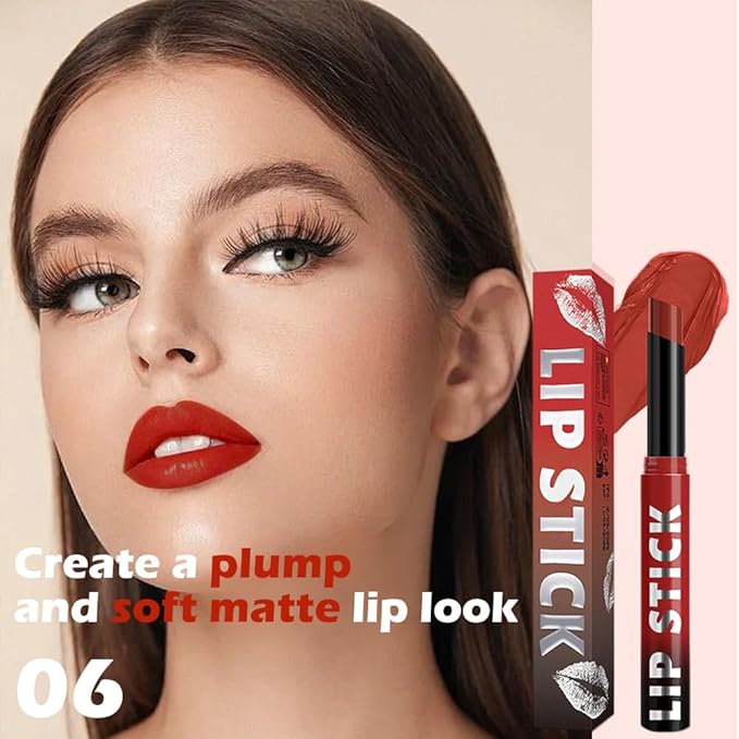 IATMOMOD Orange Red Matte Lipstick for Women, Long Lasting Waterproof Transfer-Proof Vegan Lip Bar, 24H Moisturizing Smudge-Proof All-Day Lip Color for Daily & Party M06#