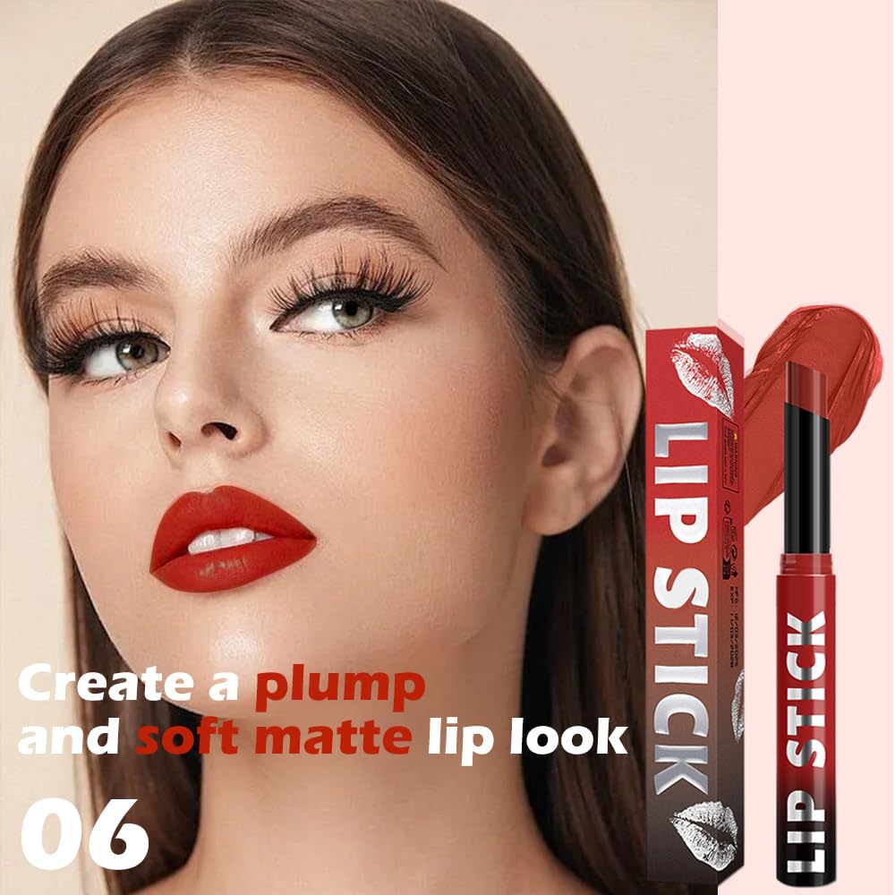 IATMOMOD Orange Red Matte Lipstick for Women, Long Lasting Waterproof Transfer-Proof Vegan Lip Bar, 24H Moisturizing Smudge-Proof All-Day Lip Color for Daily & Party M06#