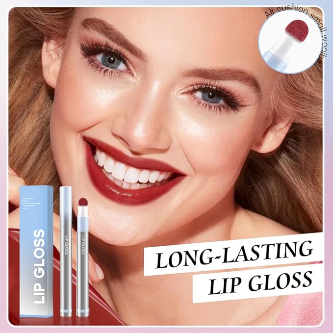 Hxssll Cushion Lip Gloss Matte Lip Tint – Long-Lasting Lightweight Color, Soft Plush Applicator for Gradient Blurred Lips, Non-Sticky Velvet Finish Hydrating Lip Stain 03#–Brick Red