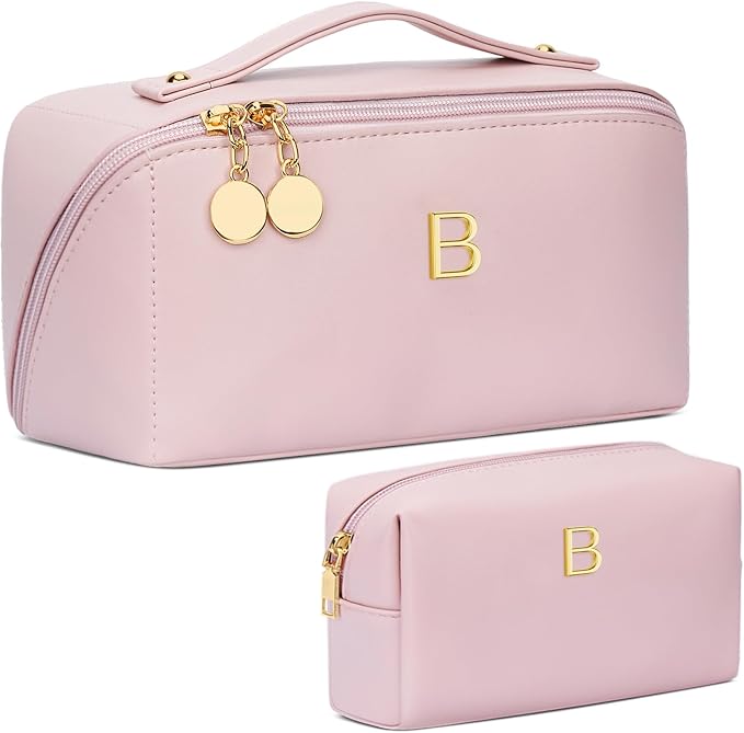 CLOUDWINGS Initial Makeup Bag Personalized Gift for Women Teen Girls