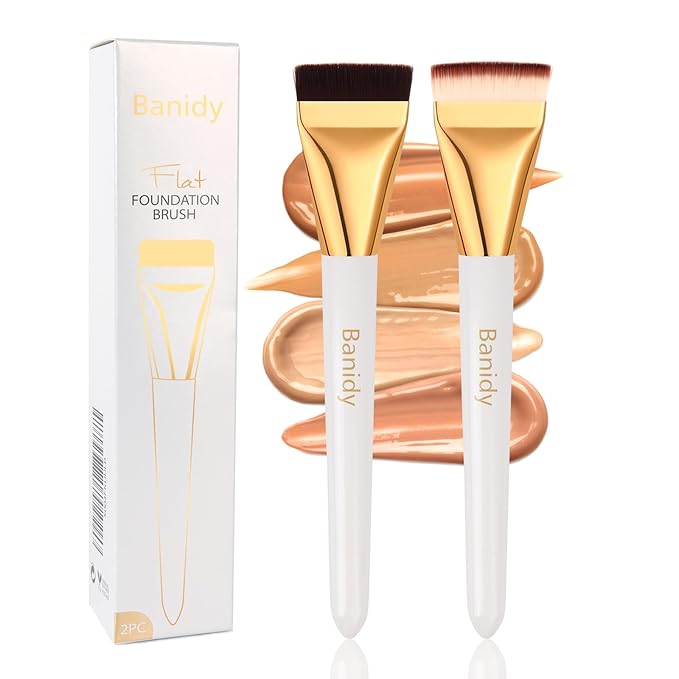 Flat Foundation Brush for Liquid Makeup, Spatula Makeup Brush, Premium Thin Face Makeup Brush for Cream Blending (2 PCS)