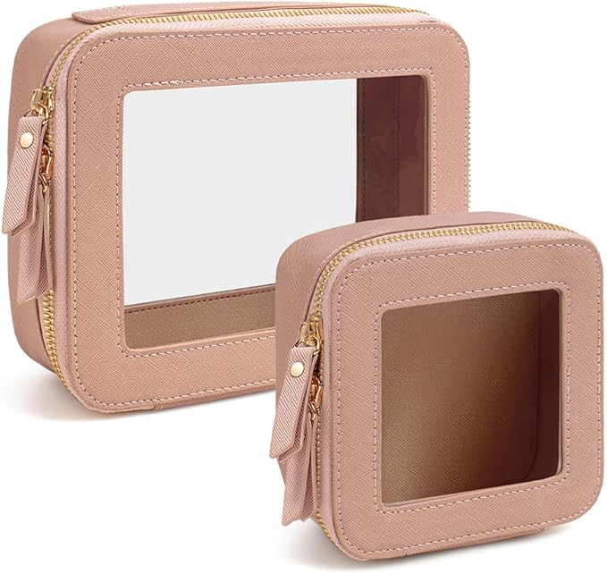 FFpaw Travel Clear Makeup Bag Set, TSA Approved Cosmetic Bag Case with Zipper Portable Makeup Case Toiletry Bag Women Traveling Cosmetic Organizer Storage Bag Car Essentials American Mahjong Tile Bag