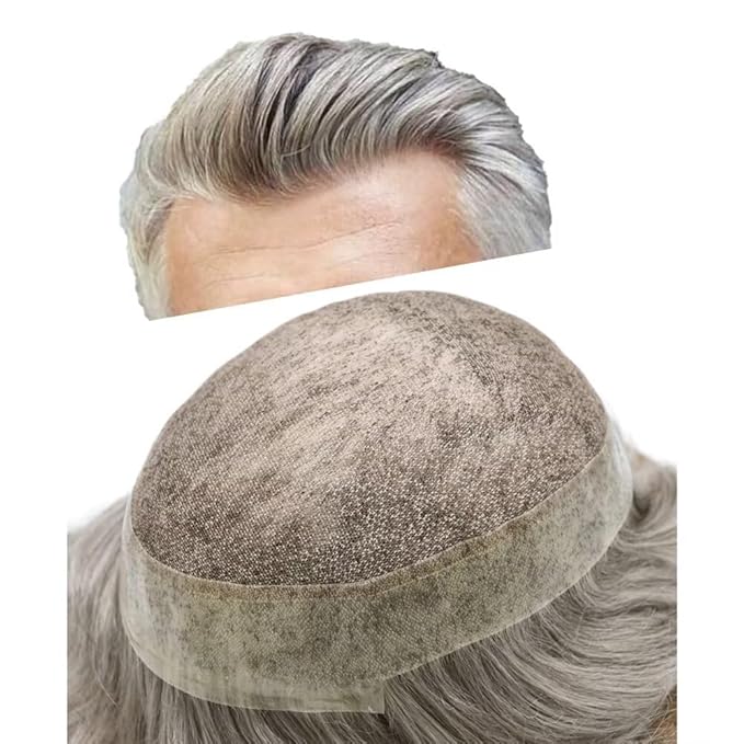 F M FACE MIRACLE NEW YORK Mens Toupee Human Hair Piece French Lace Toupee for Man Hair System Indian Human Hair Replacement Systems V-Looped PU Front Hairpieces 6"X9" #60RY
