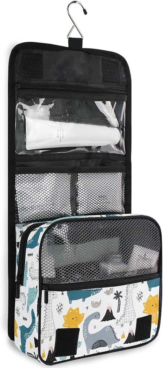 senya Hanging Travel Toiletry Bag Kit Makeup Case Cosmetics Organizer for Men Women (Kids Cartoon Dinosaurs)