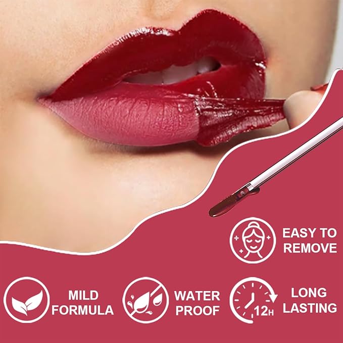 GLSFACE 3 Colors Peel Off Lip Liner with Tweezer Kit, Rich Color Matte Finish Lip Tint Stains Makeup Set for Women, Long Lasting, Waterproof, Smudge Proof, For All Skin Types (#2, #3, #4)