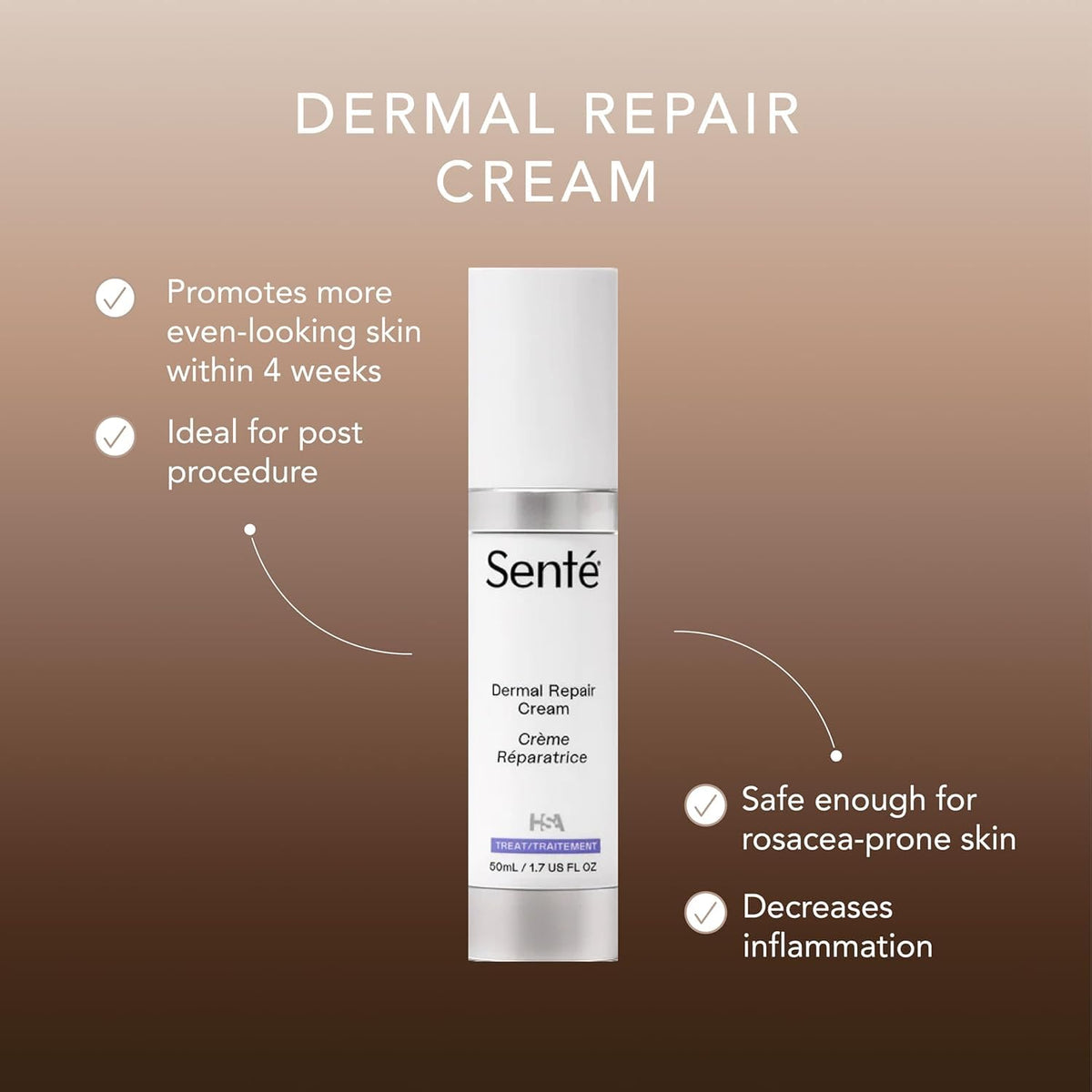 Senté Dermal Repair Facial Cream | Nourishing for Rosacea, Sensitive Skin, & Post-Procedure | Hydrate & Soothe| with Patented HSA, Vitamin E & Green Tea Extract | 1.7 Fl Oz