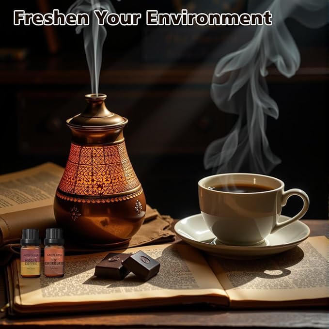 AROPERIMA Coffee Shop Fragrance Essential Oil Set - Mocha Coffee, Gingerbread, Hot Chocolate, Blueberry Muffin, French Vanilla, Cinnamon 6x10ML for Diffusers, Aromatherapy, Massage