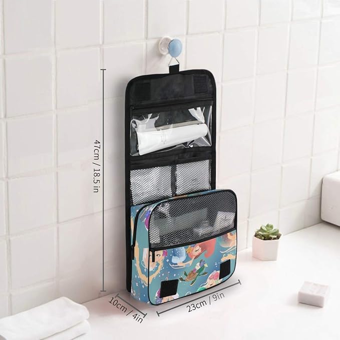 senya Hanging Travel Toiletry Bag Kit Makeup Case Cosmetics Organizer for Men Women (Mermaid Girls Princess)