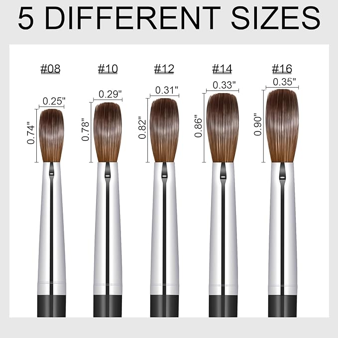 KEMEISI Acrylic Nail Brush Size #10, 100% Pure Kolinsky Nail Art Brushes for Acrylic Application, Sturdy Handle Oval Shaped Acrylic Powder Nail Design Tools for Professional Manicure DIY