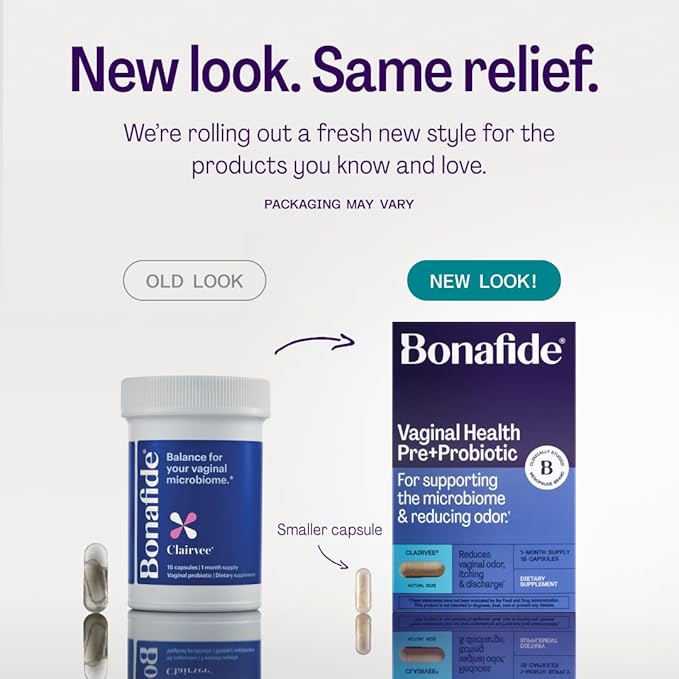 Clairvee by Bonafide. Vaginal Probiotic for Relief from Odor, Itching, & Discharge. — 3-Month Supply (45 Capsules)