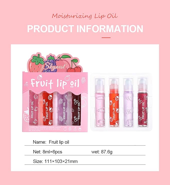 Skynest Girls Roll On Lip Gloss Set with Case, 4 Pcs Glossy Lip Make up for Kids and Teens Fruity Flavors, Kid Friendly, Party Gift, Best Friends (Pink-4, M)