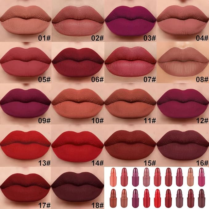 evpct 18Pcs Mini Pills Lipstick Capsule Set for Women Waterproof Long Lasting, Deep Red Matte Small Magic Permanent 24 Hour Lipstick Bulk Samples Sampler labiales mate 24 horas originales 01