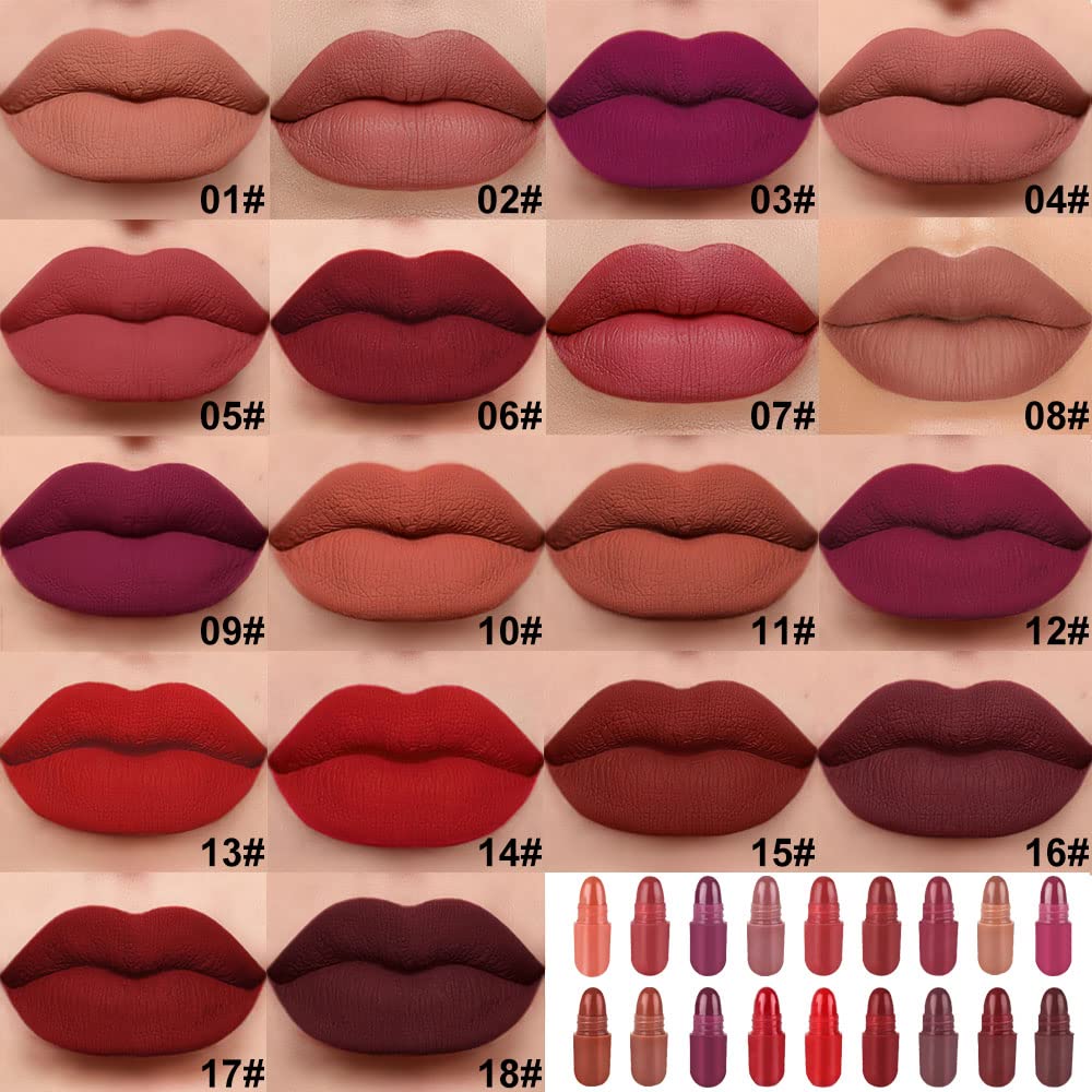 evpct 18Pcs Mini Pills Lipstick Capsule Set for Women Waterproof Long Lasting Deep Red Matte Small Magic Permanent 24 Hour Lipstick Bulk Samples Sampler labiales mate 24 horas originales 02