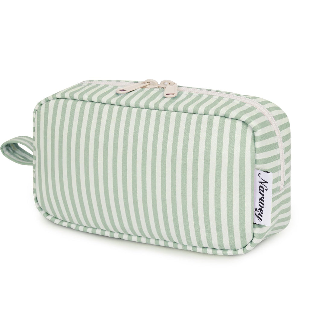 Narwey Small Makeup Bag for Purse Travel Makeup Pouch Mini Cosmetic Bag Zipper Pouch for Women (Mint Green Stripe, Small)