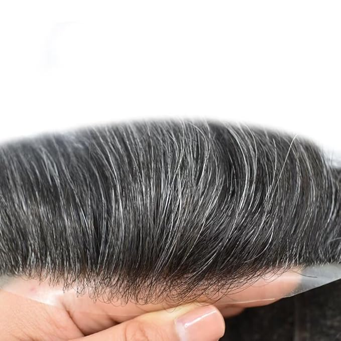 F M FACE MIRACLE NEW YORK Lace Center Hair System for Men French Lace Toupee for Man Real Human Hair Replacement Systems Thin Skin Around Mens Toupee V-Looped PU Front Hairpieces 6"X9" #1B40