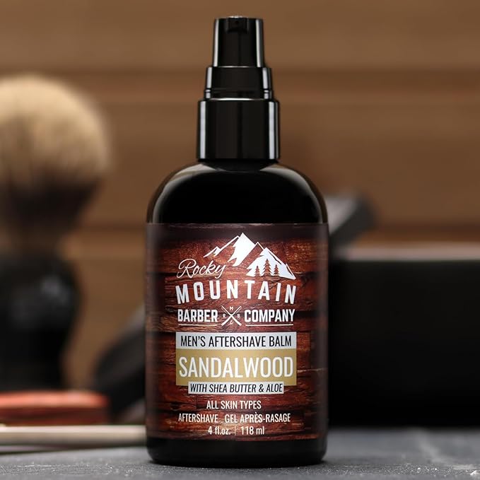 Rocky Mountain Barber Company Sandalwood Aftershave Balm for Men, 4 oz