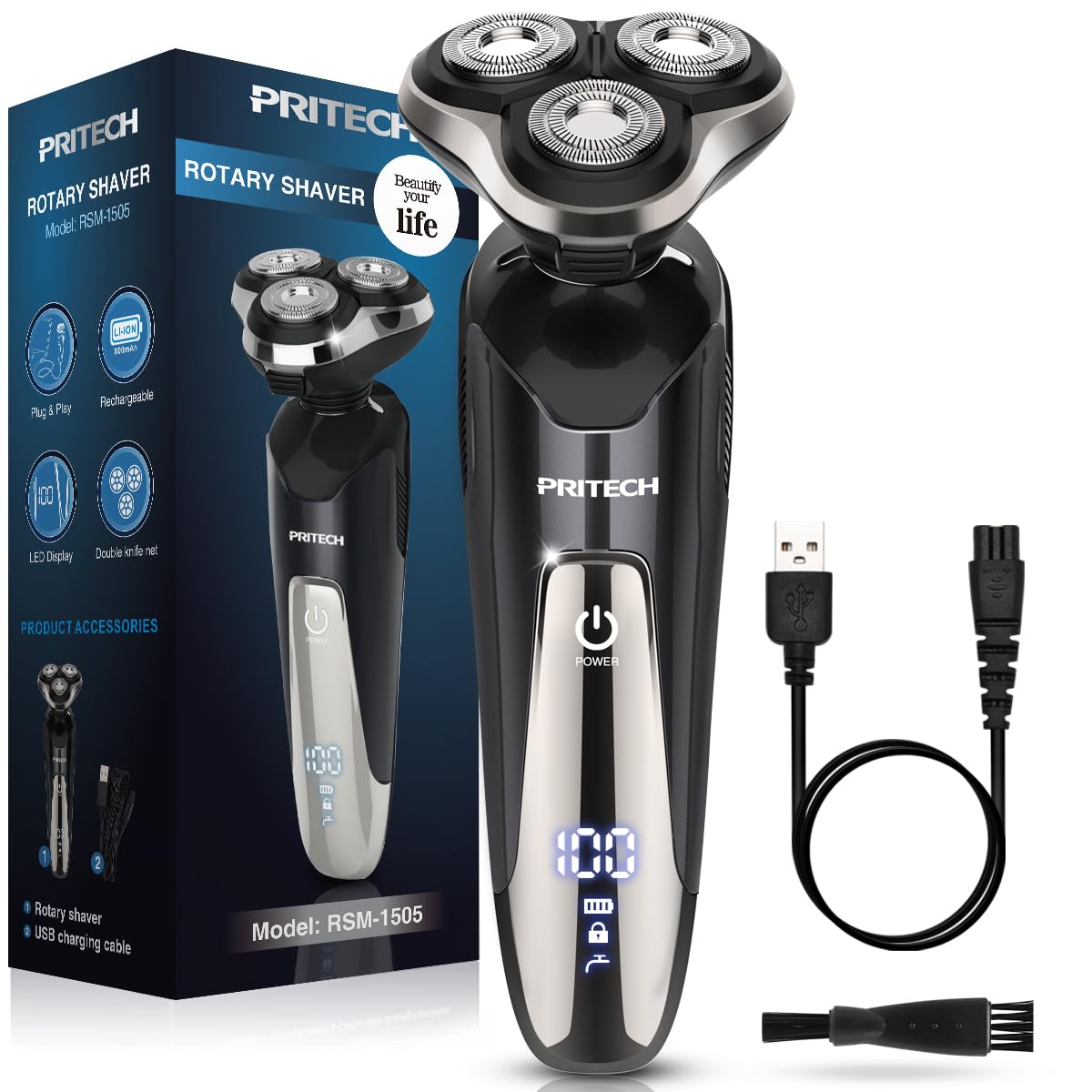 PRITECH Electric Razor for Men Rotary Electric Shavers for Men Cordless