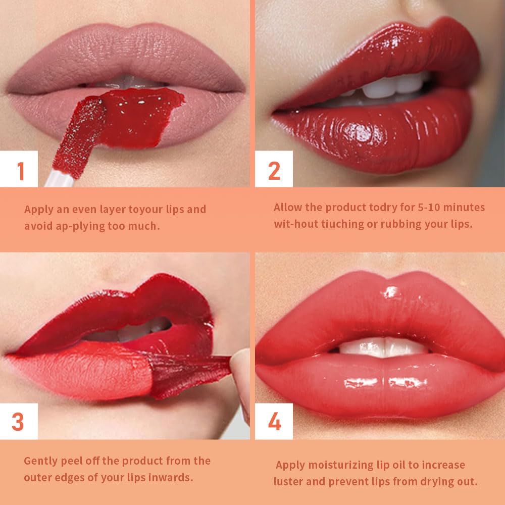 Vibrant Red Coral Peel Off Lip Gloss Tattoo and Lip Oil, Lip Stain Peel Off Masque - Peel Off Lip Tint,Long Lasting Waterproof Transfer-proof Lip Mask Lip Gloss Peel Off Lip Liner,Stay Lip Makeup 04#
