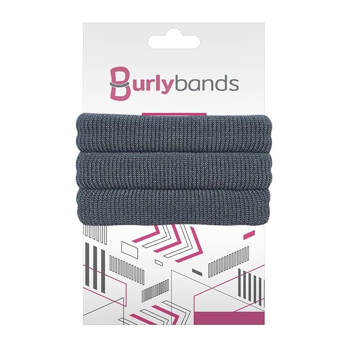 Burlybands Elastic Hair Ties No Damage for Thick Hair, Dark Gray 3 Pack
