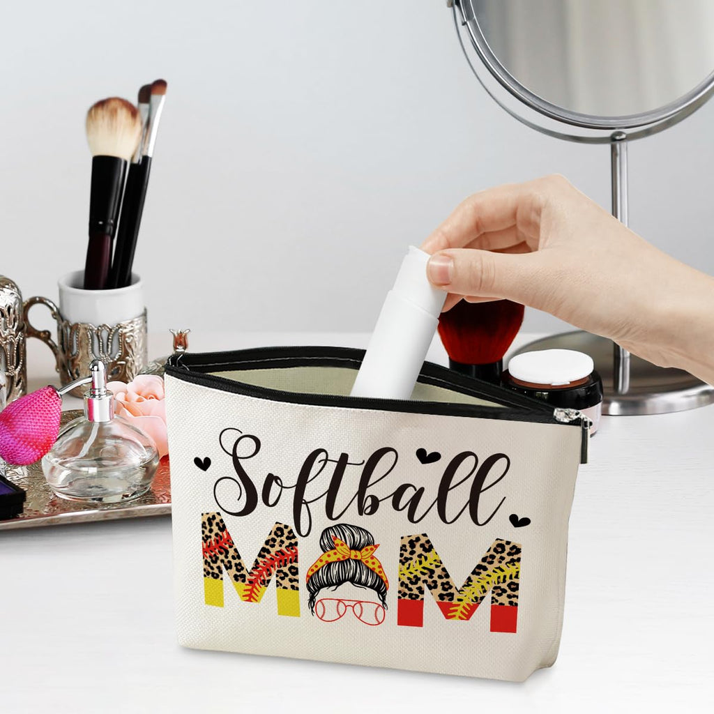 jeilink Softballs Mom Gifts Cosmetic Bag Softball Stuff Mom Gifts Softball Gifts Travel Makeup Bag for Sport Lover Mother Organizer Bag for Mum Mommy Mama Women Female Mothers Day Birthday Christmas