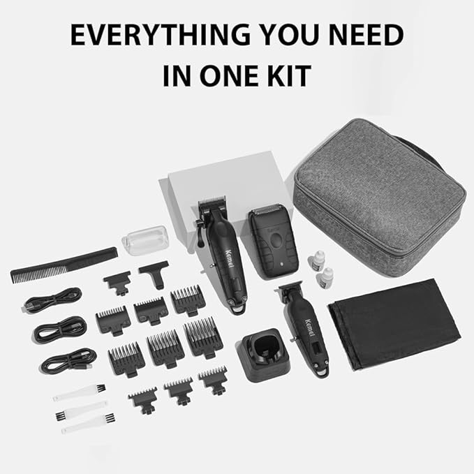 KEMEI KM-2293 3-Piece Cordless Barber Kit with Foil Shaver, Black