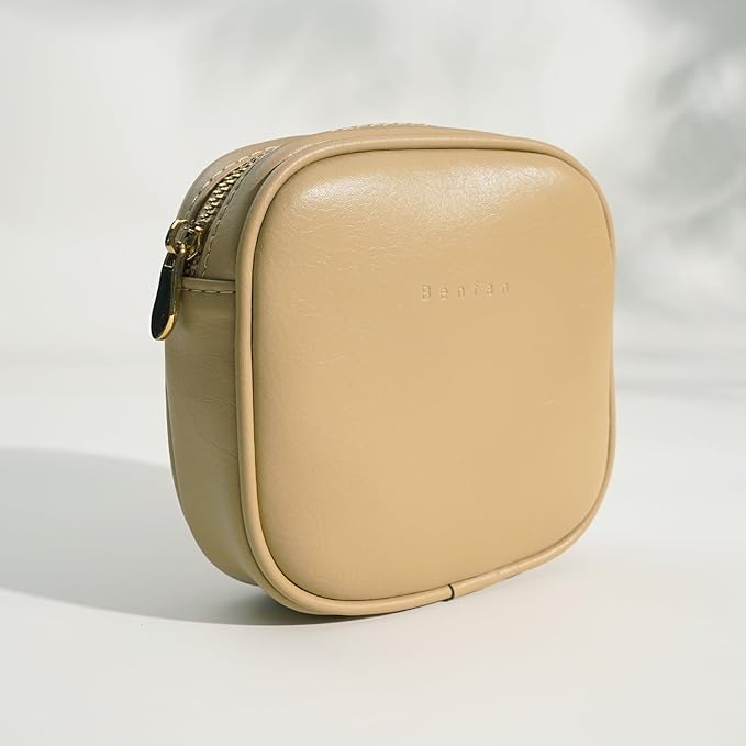 Benfan Leather Cosmetic Bag for Women Small Zipper Makeup Bag for Purse Waterproof Travel Makeup Organizer Charger Storage Pouch Color Yellow