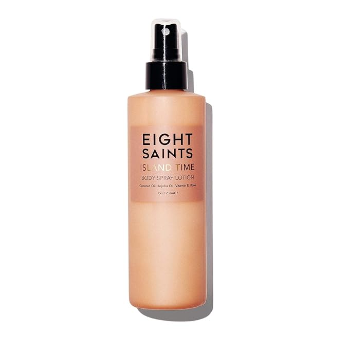 Eight Saints Island Time Body Spray Lotion for Dry Skin, Protects, Nourishes, and Hydrates, Coconut Scent, with Coconut Oil, Jojoba Oil, and Vitamin E, 8 Ounces