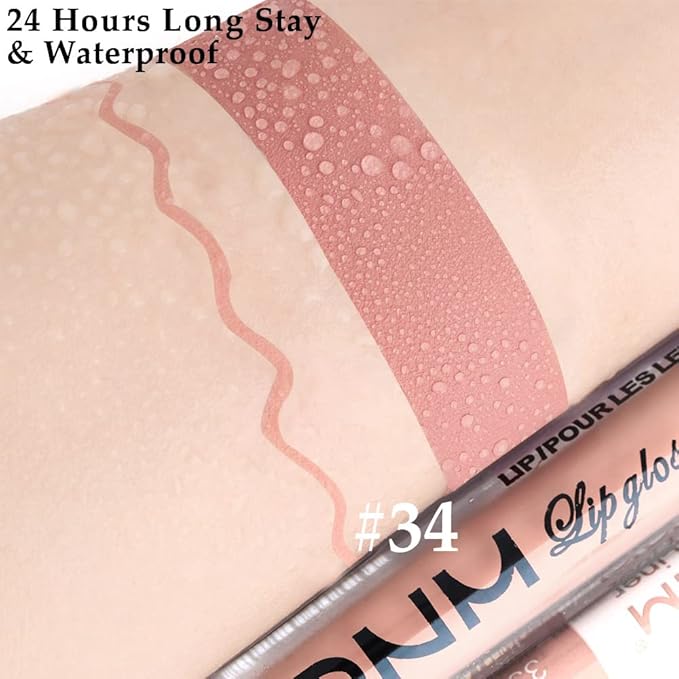 evpct 2Pcs Brick Red Neutral Nude Color Lip Liner and Matte Lipstick Makeup Sets Vegan Lipstick Lip Liner and Gloss Set Lip Stain Long Lasting Waterproof 24 hrs, 34#