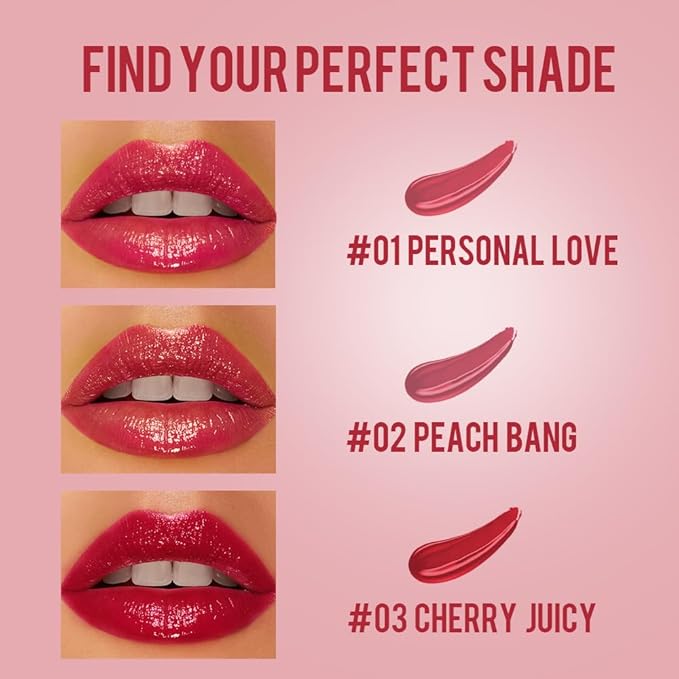 VaaKav Glossy Lip Stain – Hydrating Tinted Lip Oil Stain with High-Shine Gloss Finish, Non-Sticky Moisturizing Lip Tint, Long-Lasting Stain for Soft & Plump Lips(02 PEACH BANG)