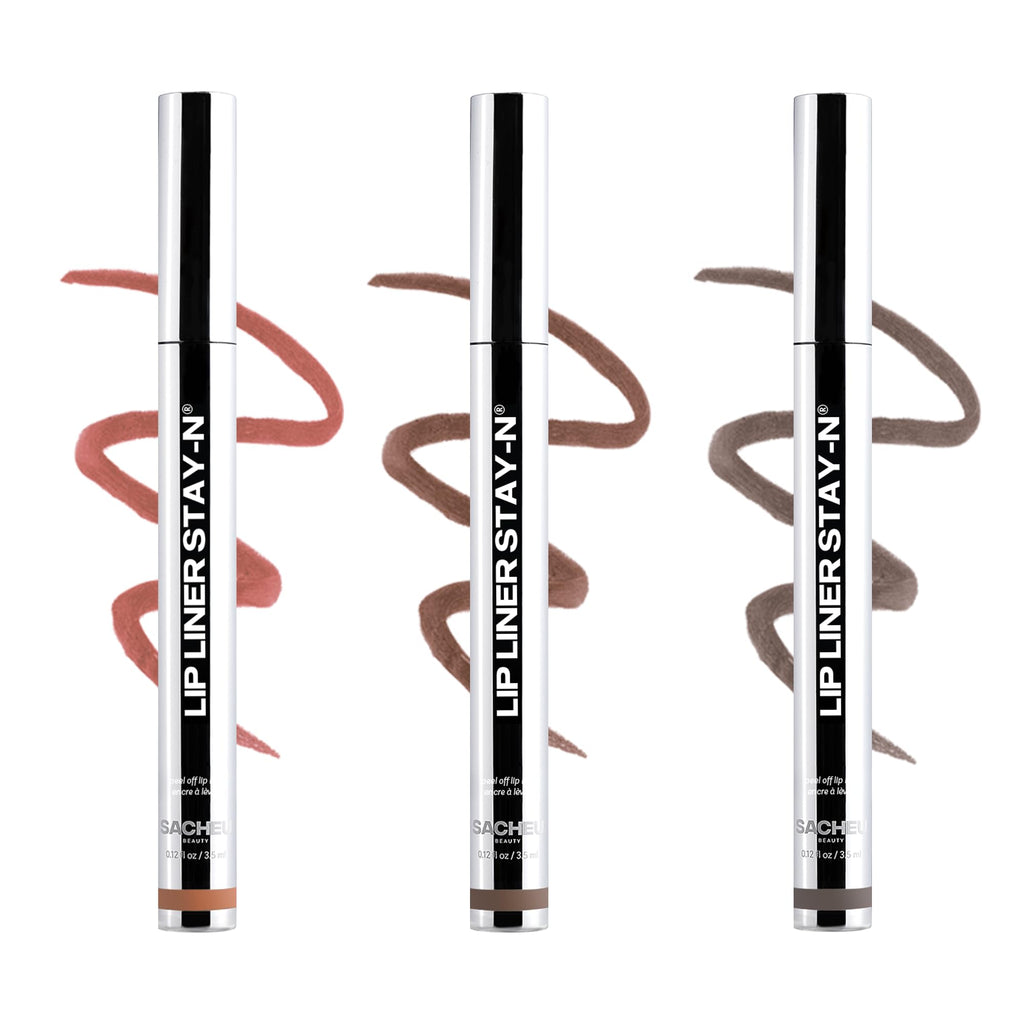 Sacheu Lip Liner STAY-N Peel Off Lip Stain Set, Deep Bundle, 3-Pack