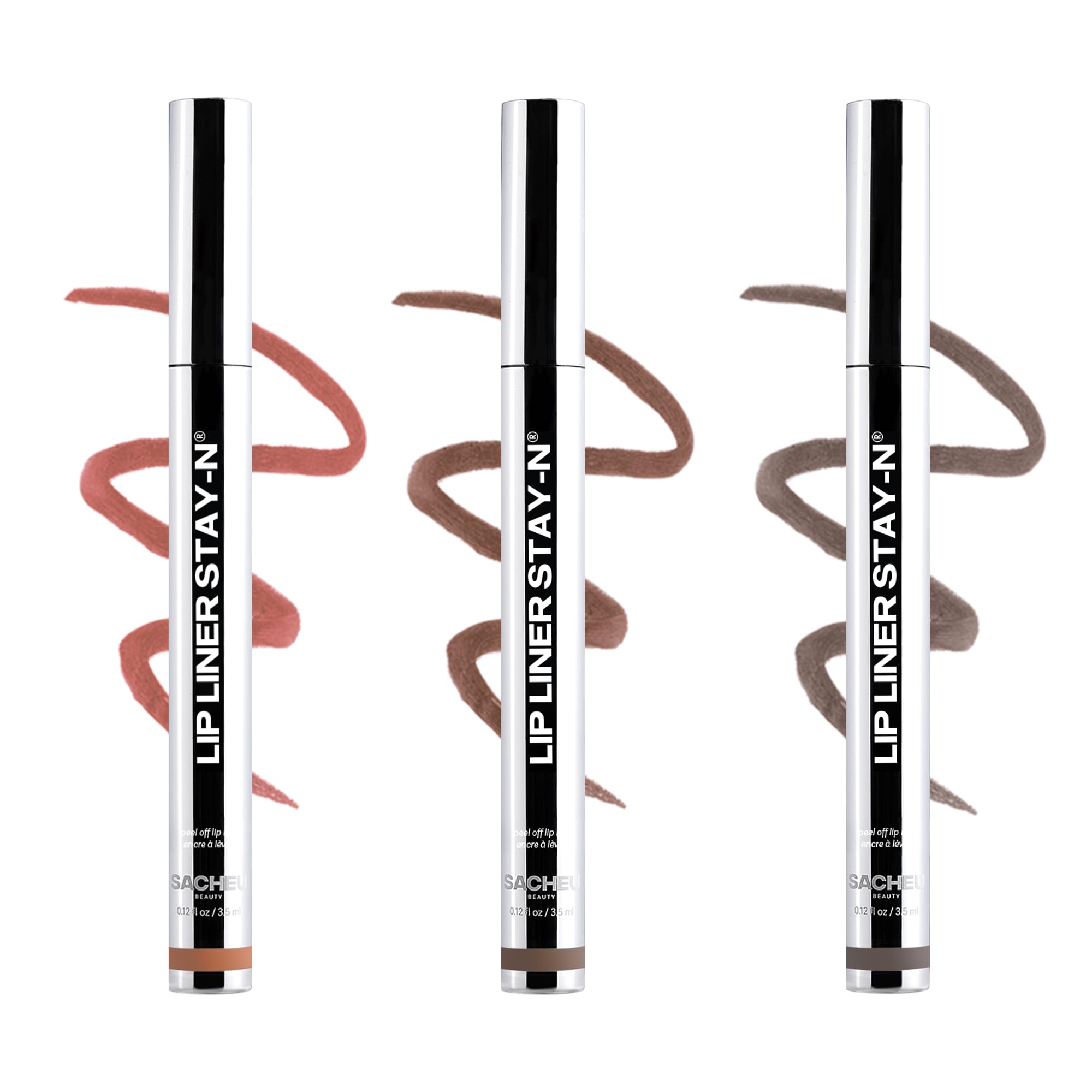 Sacheu Lip Liner STAY-N Peel Off Lip Stain Set, Deep Bundle, 3-Pack