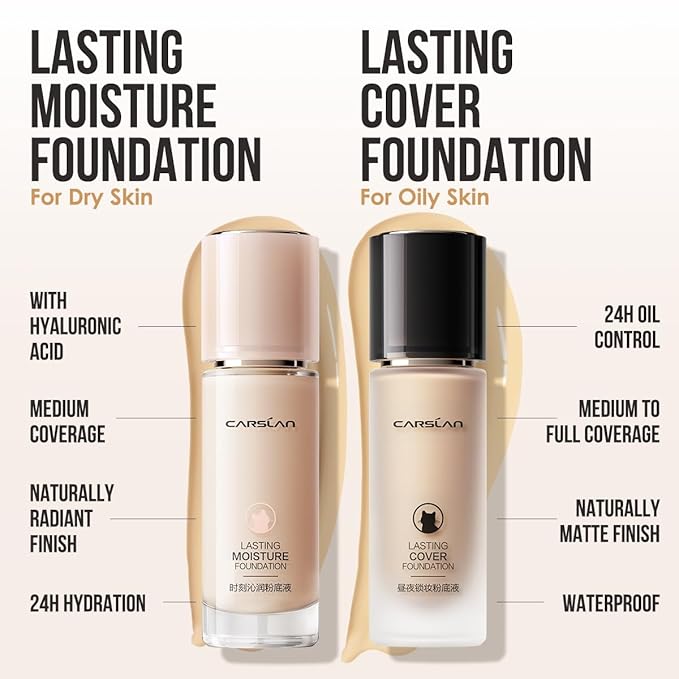 CARSLAN Lasting Moisture Foundation for Medium Coverage with Dewy Wear, W01