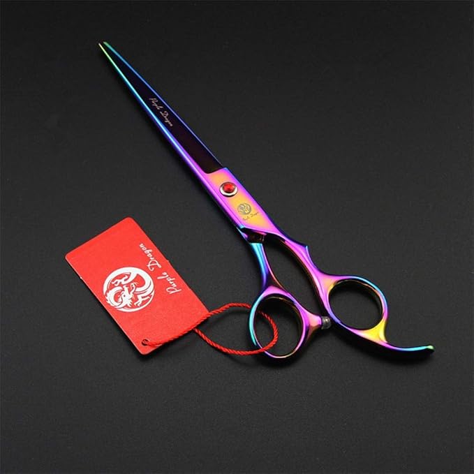 Purple Dragon 7" Dog Grooming Scissors Set with Rhinestone Accent - Rainbow
