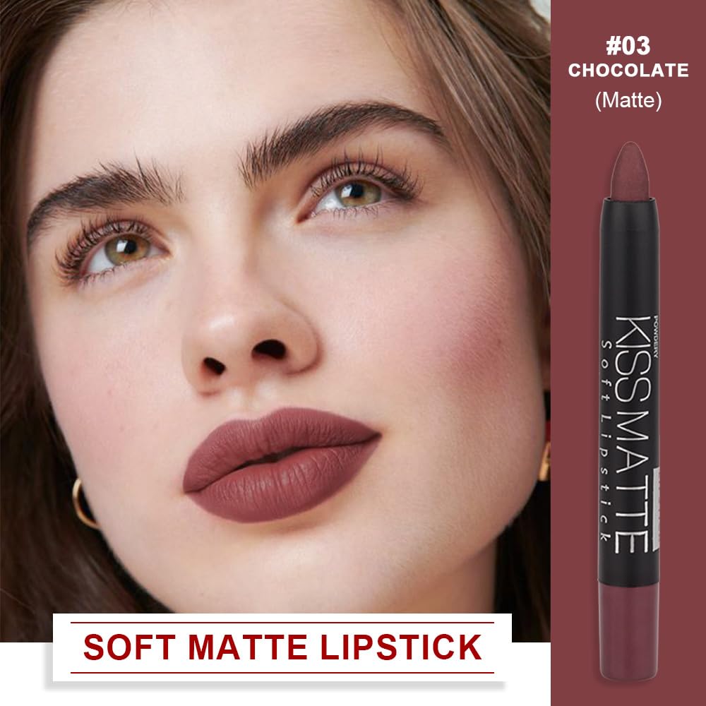 evpct 1Pcs Tan Maroon Matte Lipstick and Lip Crayon Liner Pencil Set for Women Lip Stain Long Lasting Waterproof labiales mate magicos 24 horas originales pintalabios permanente 24 horas 03