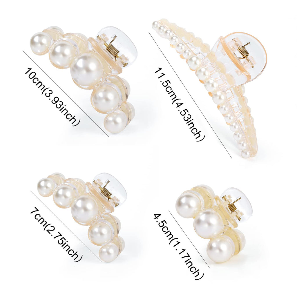 Mehayi 4 PCS Large Pearl Hair Claw Clips for Women and Girls, Non-Slip Hair Barrettes for Thick and Thin Hair, Elegant Hair Accessories for Weddings, Parties, and Daily Styling
