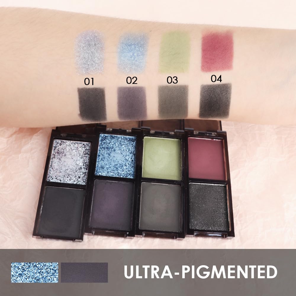 CAKAILA Blue Black Two Color Matte Shimmer Glitter Eyeshadow,Bright Eye Shadow Powder,Professional Long-Lasting Waterproof Makeup Palette,Blendable,Easy-To-Apply and Compact for Travel