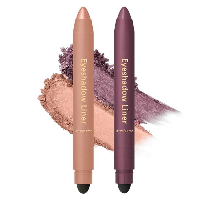 GuemGeld Shadow Liner 2in 1 Eyeliner Eyeshadow,Shadow Liner Duo Plum,2-in-1 Eye Makeup Eyeliner +Eyeshadow,Waterproof,Smooth,Easy to Color(Champagne+Purple)
