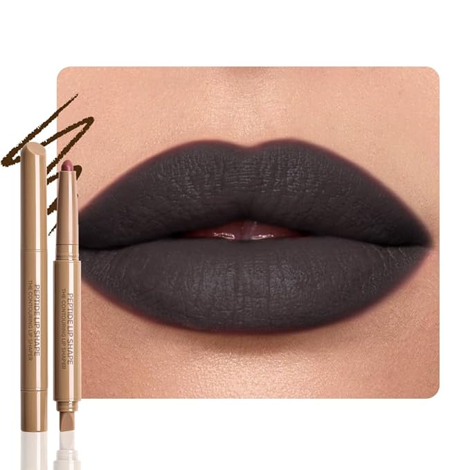 FeiCuiYun Matte Crayon Lip Liner Pencil, Black Lip Liners Lipstick For Women Halloween Birthday Party Wear, Plump Creamy Formula With Silicone Smudger for Define Contours & Sculpting Lip