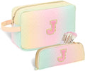 Sernaxi Personalized Initial Makeup Bag Waterproof Leather Cosmetic Bag Travel Toiletry Bag, Valentine’s Day Gift Makeup Organizer Case & Makeup Pouch for Women Teen Girls Mom Girlfriend Wife