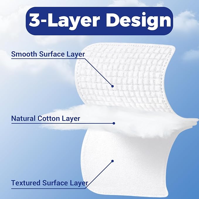 Premium Natural Plant Cotton Pads(100 Count),Soft & Lint-Free Upgraded Edge Stitching Design Cotton Rounds for Face,Unique Three-Layer Structure, Ultra-Absorbent Makeup Remover Pads,for All Skin Types