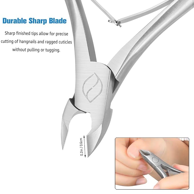 FERYES Cuticle Clippers 1/2 Jaw - Professional Cuticle Cutter Nail Cuticle Remover Tool, Nail Skin Clipper Hangnail Trimmer - Silver